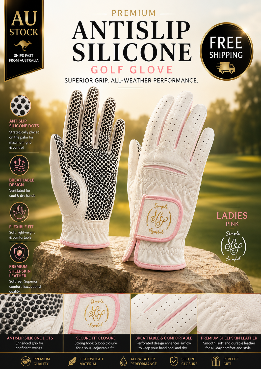 Simple Symbol Edition II SteadyGrip.Ver Golf Glove (White)