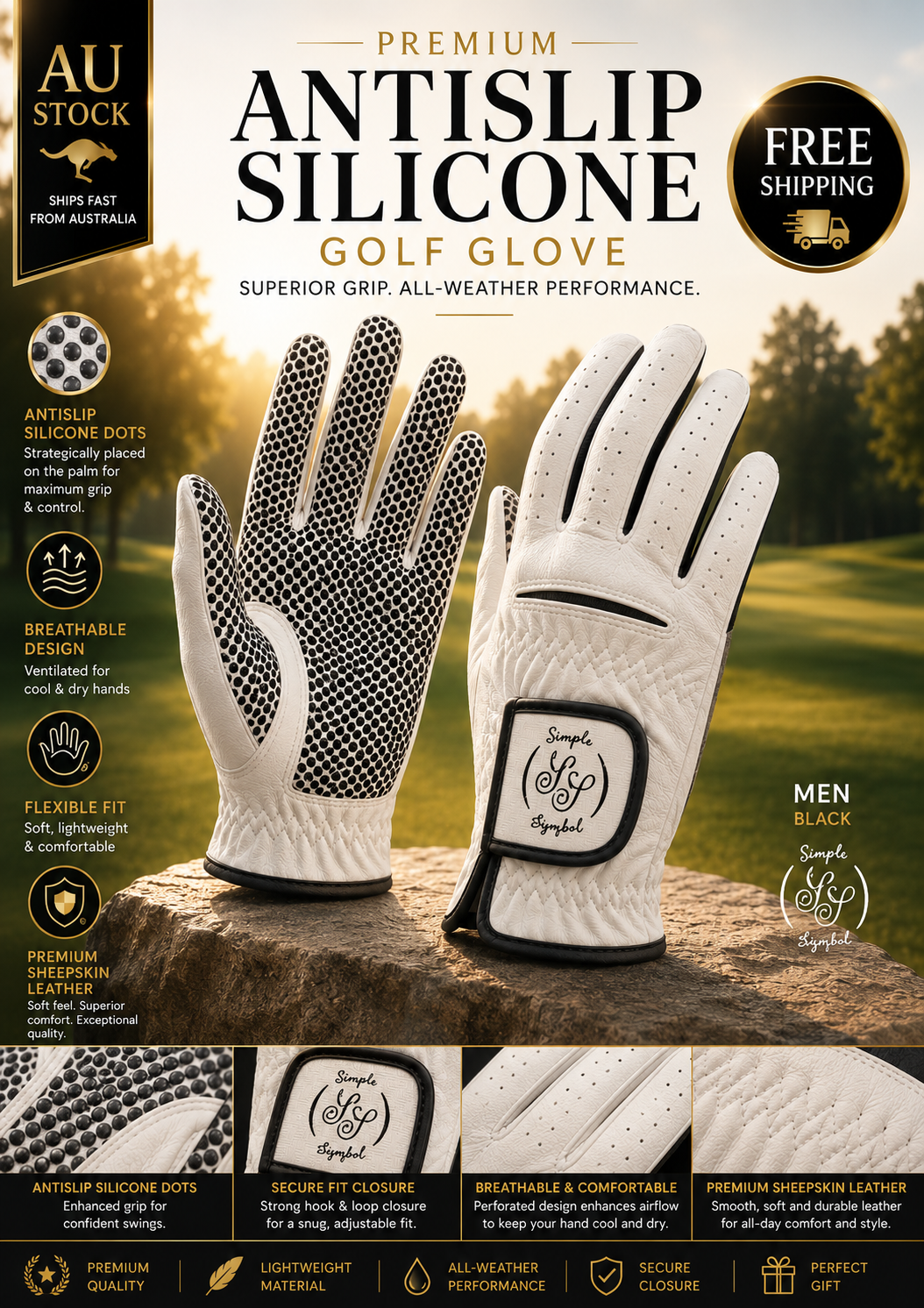 Simple Symbol Edition II SteadyGrip.Ver Golf Glove (White)