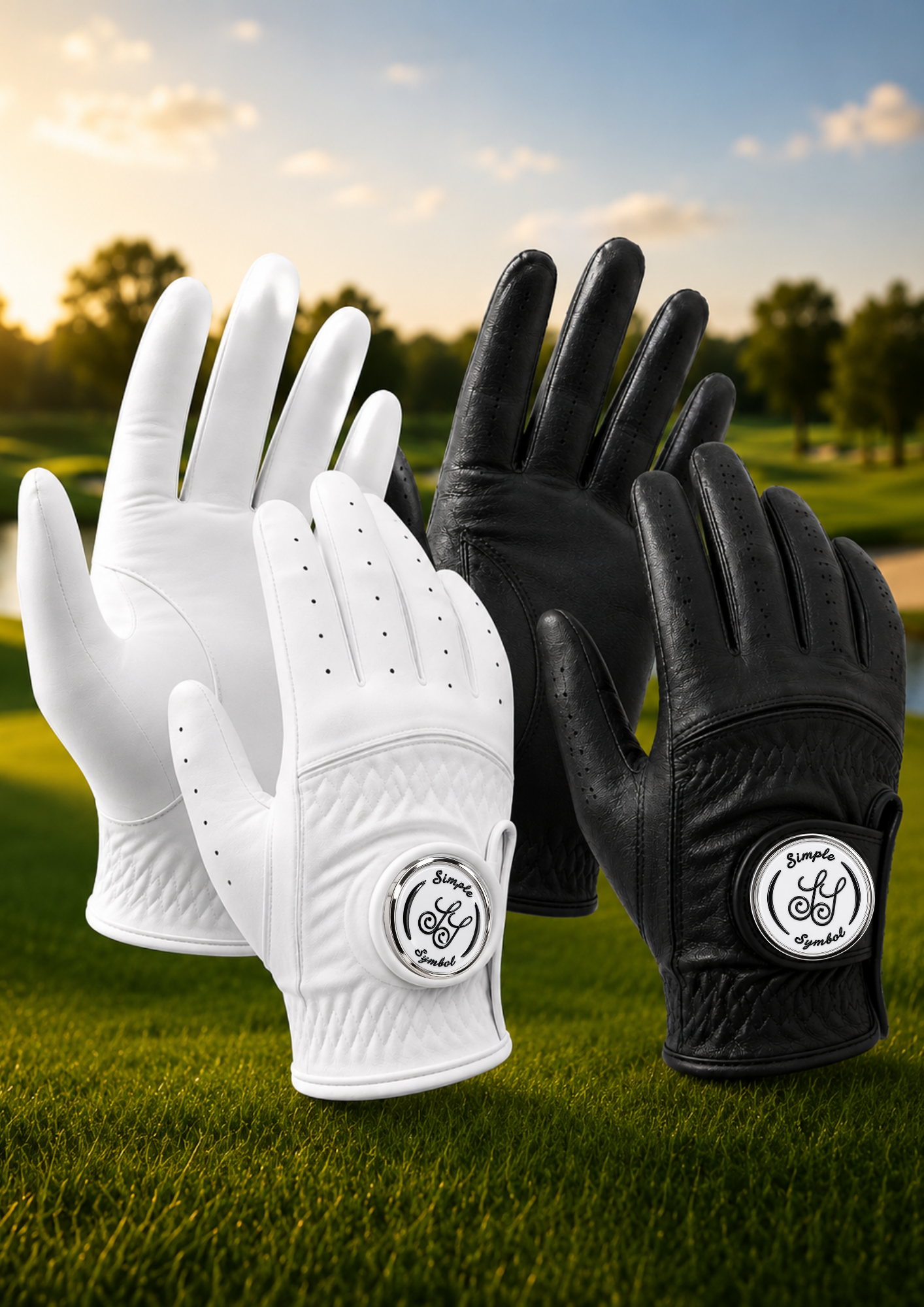 Simple Symbol Gift Box Black & White Full Sheep-skin Golf Glove With Four Golf Tees