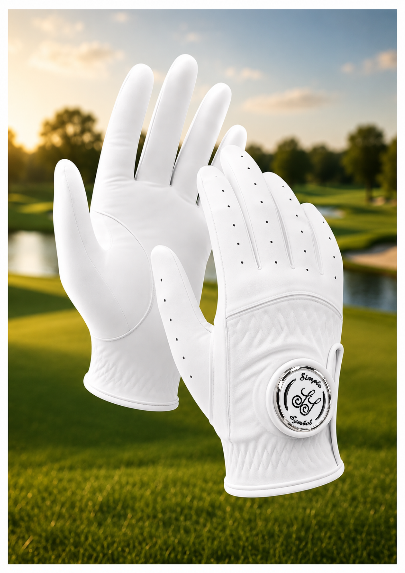 Simple Symbol Gift Box Black & White Full Sheep-skin Golf Glove With Four Golf Tees