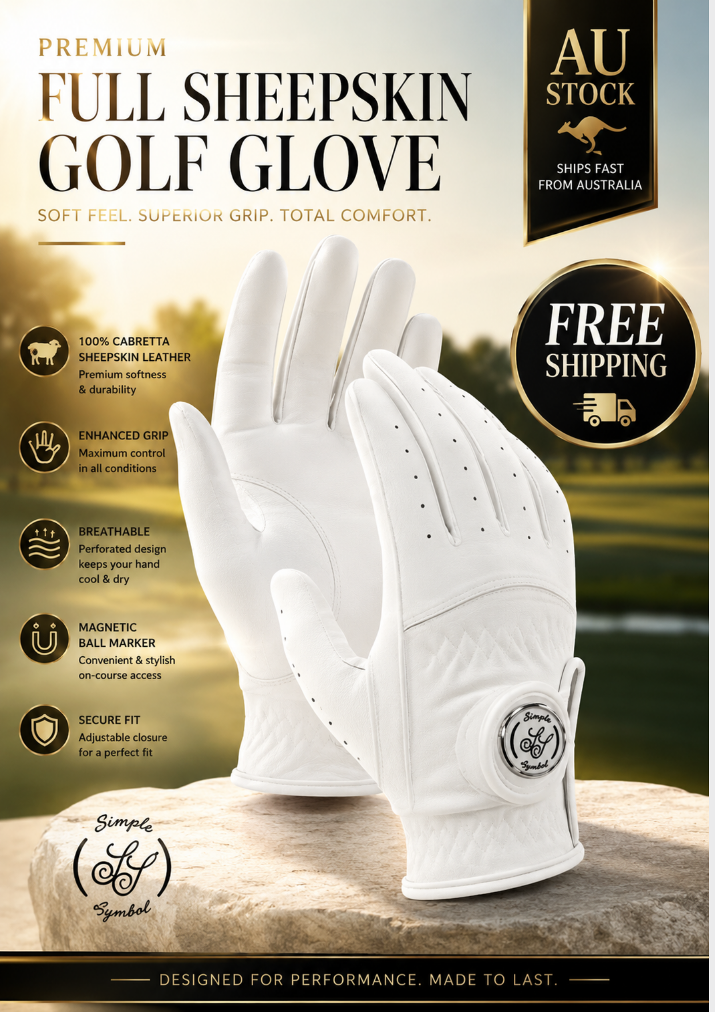 Simple Symbol Edition II Full Sheep-skin Leather Golf Glove (White)