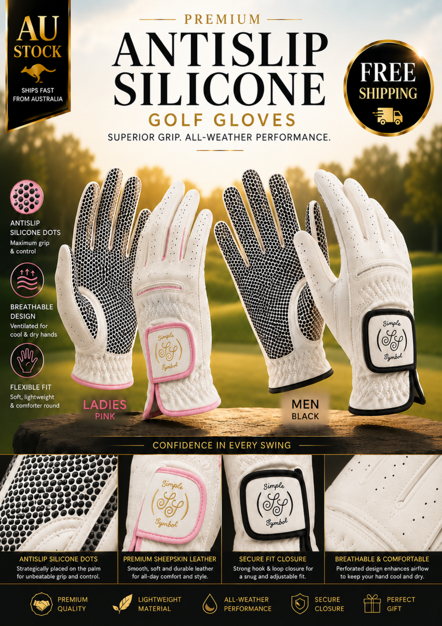 Simple Symbol Edition II SteadyGrip.Ver Golf Glove (White)