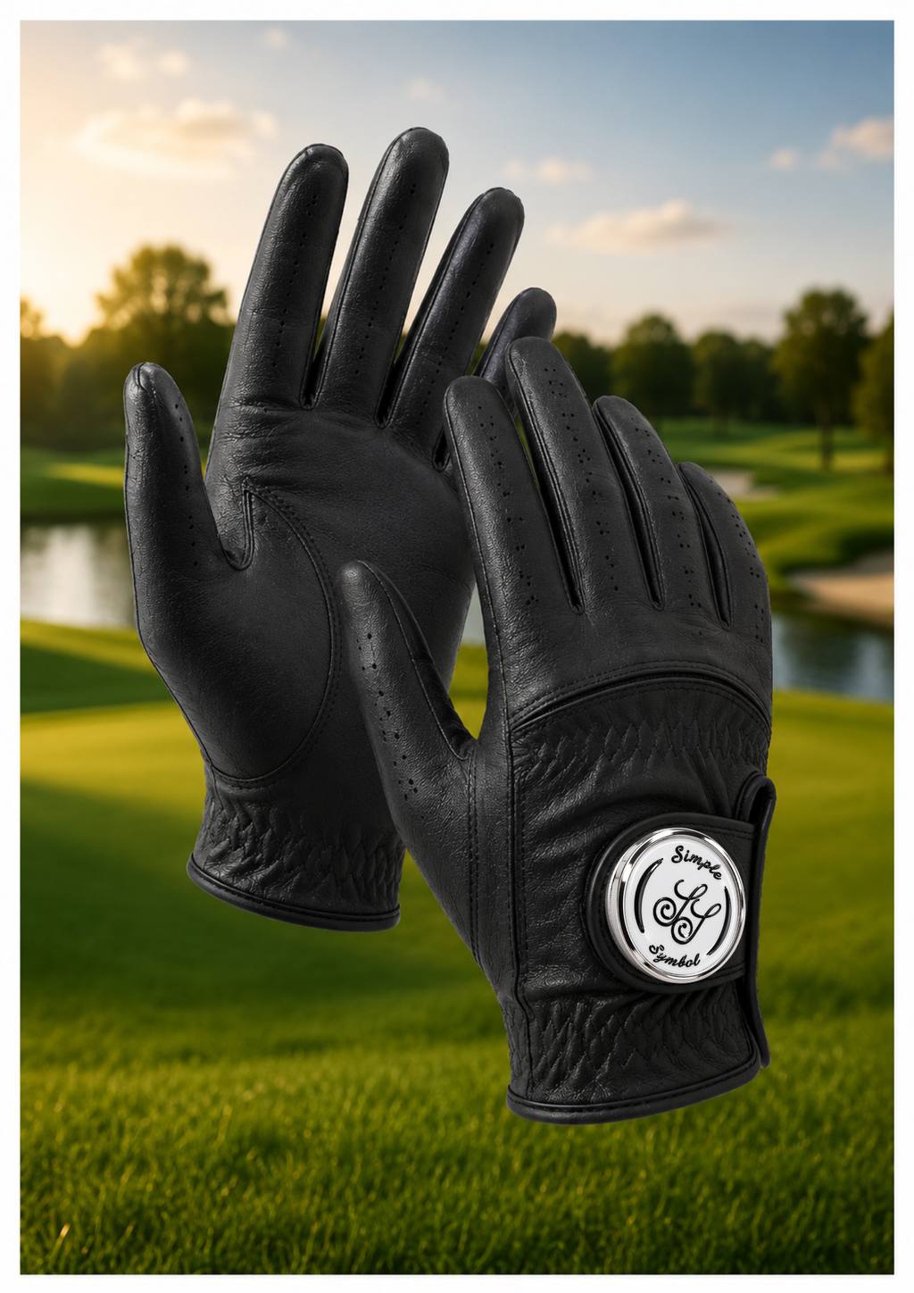 Simple Symbol Gift Box Black & White Full Sheep-skin Golf Glove With Four Golf Tees